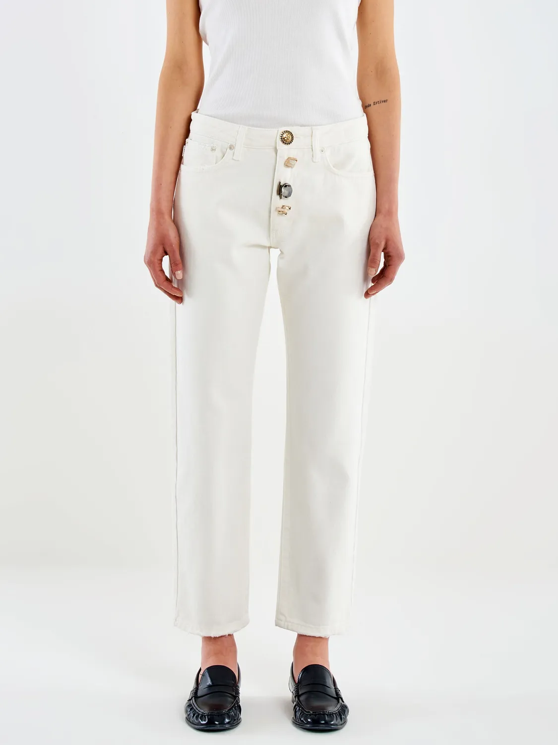 Vicolo Jeans Zoe Bianco Bottoni Gioiello Regular Burro