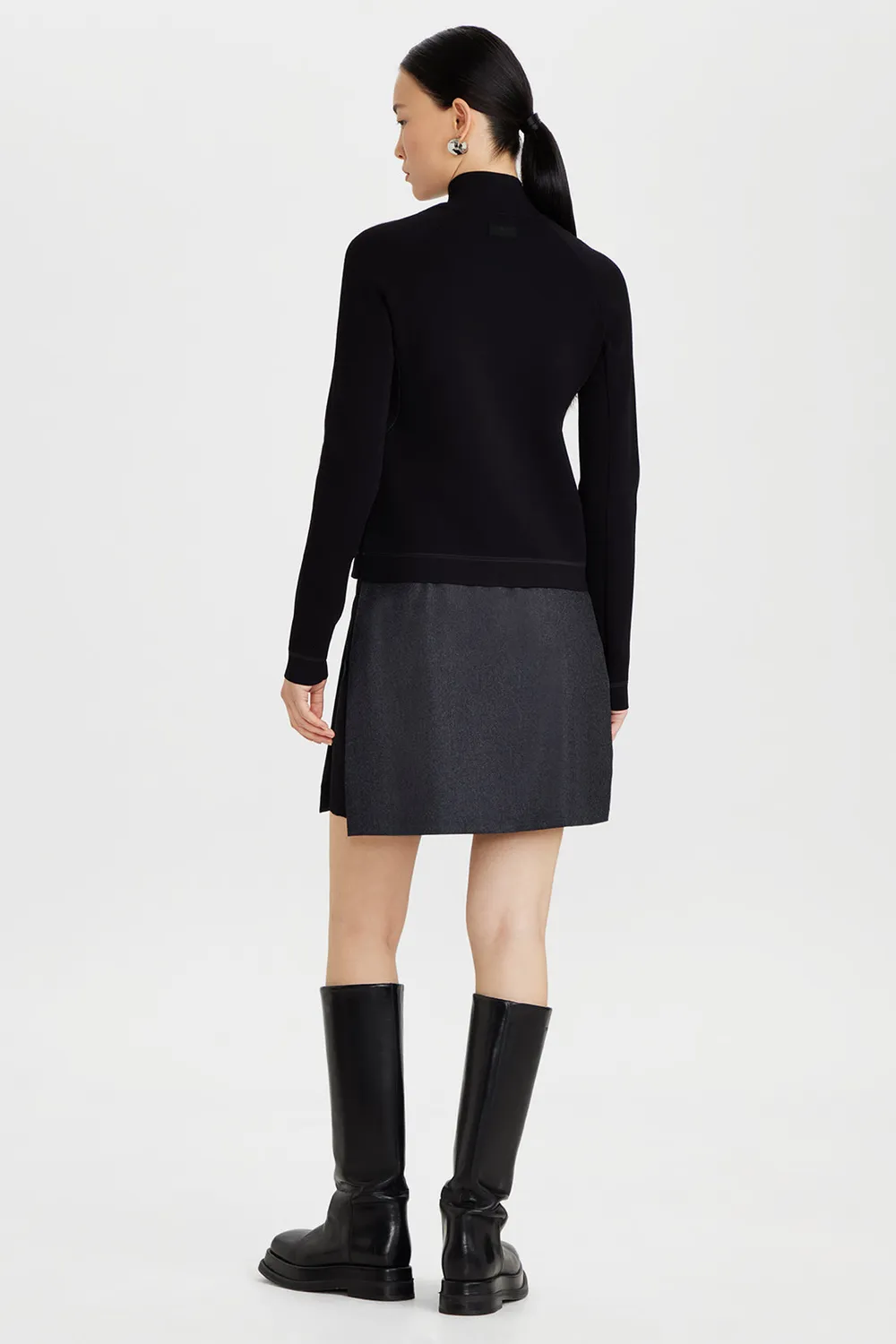 PORTS Viscose Blend Zip-Up maglione nero zip slim