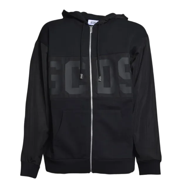 Gcds Z0MLQE143F004 Felpa Zip Nero Logo Tonal