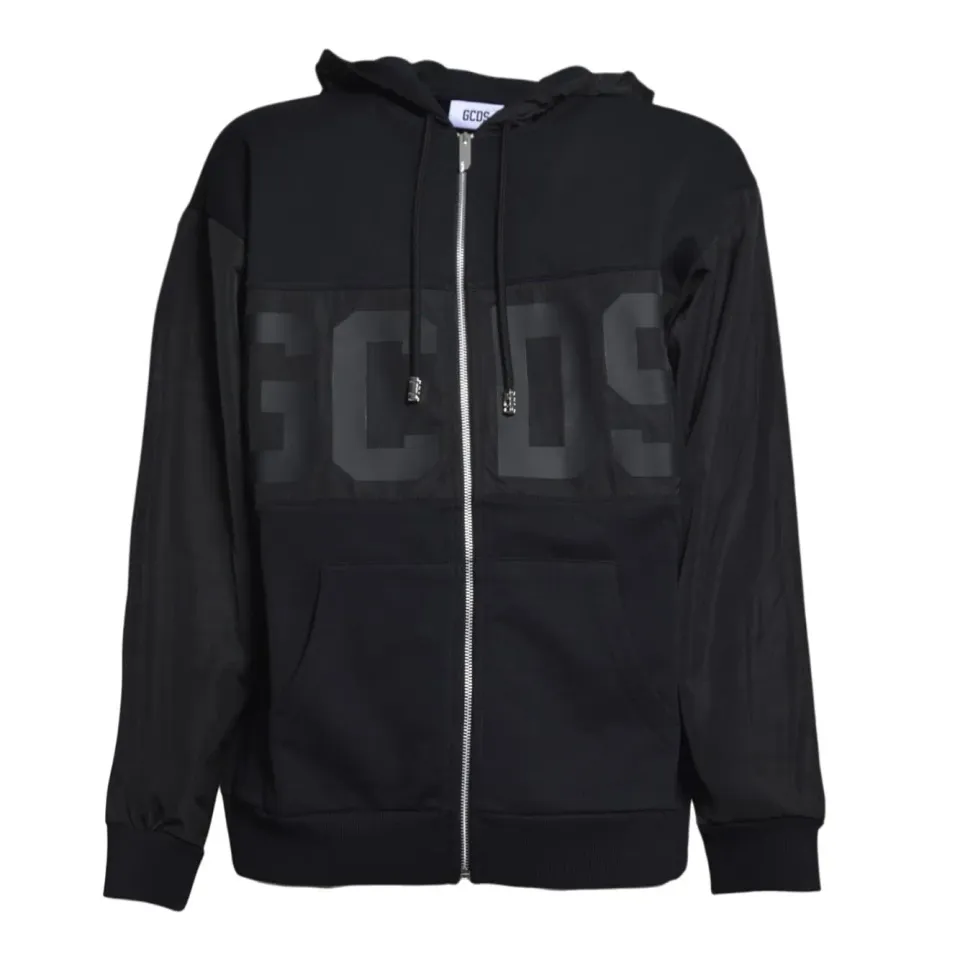 Gcds Z0MLQE143F004 Felpa Zip Nero Logo Tonal