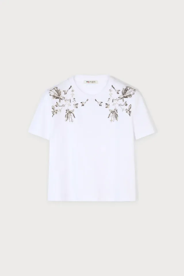 PORTS 1961 t-shirt Sketch Bloom bianca ricamata