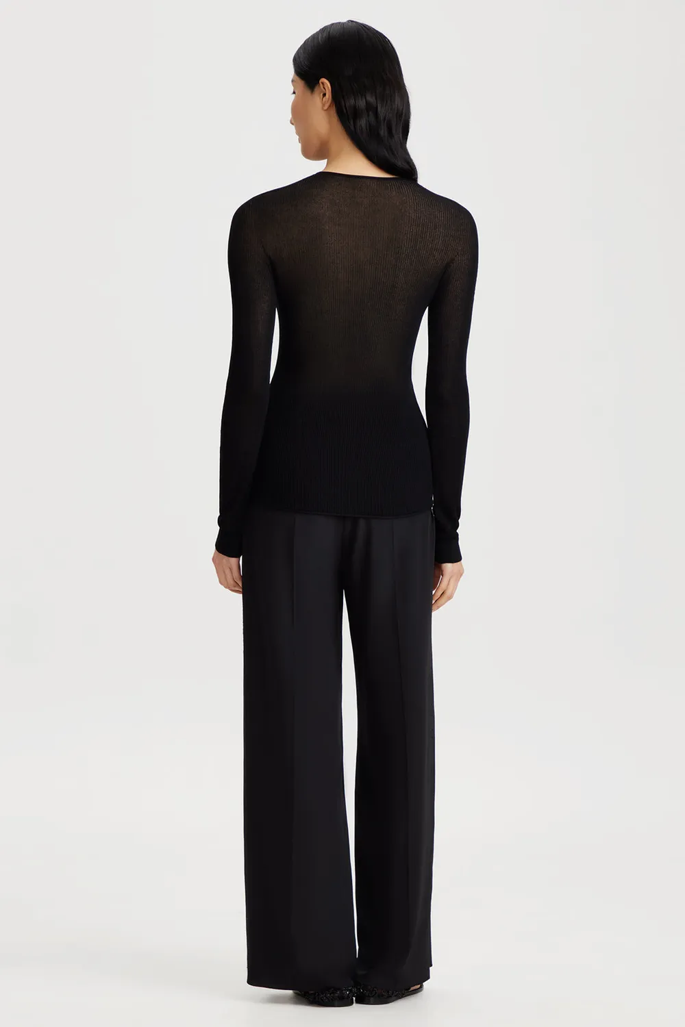 Ports 1961 Black Ribbed top nero coste scollo rotondo