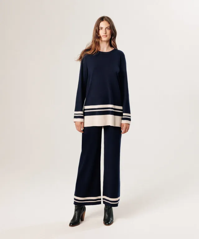 Rodier Maglione Tunica Blu Notte Donna Girocollo