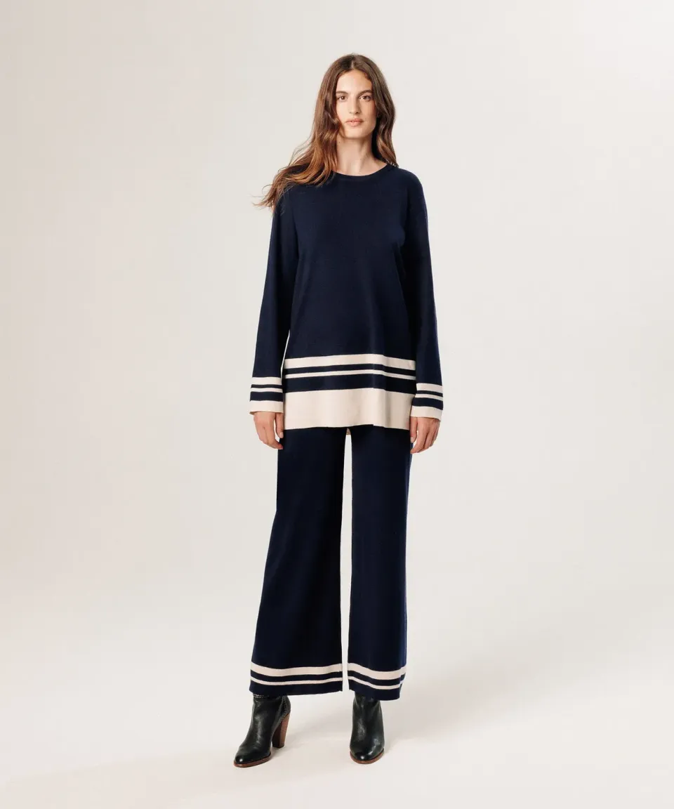 Rodier Maglione Tunica Blu Notte Donna Girocollo