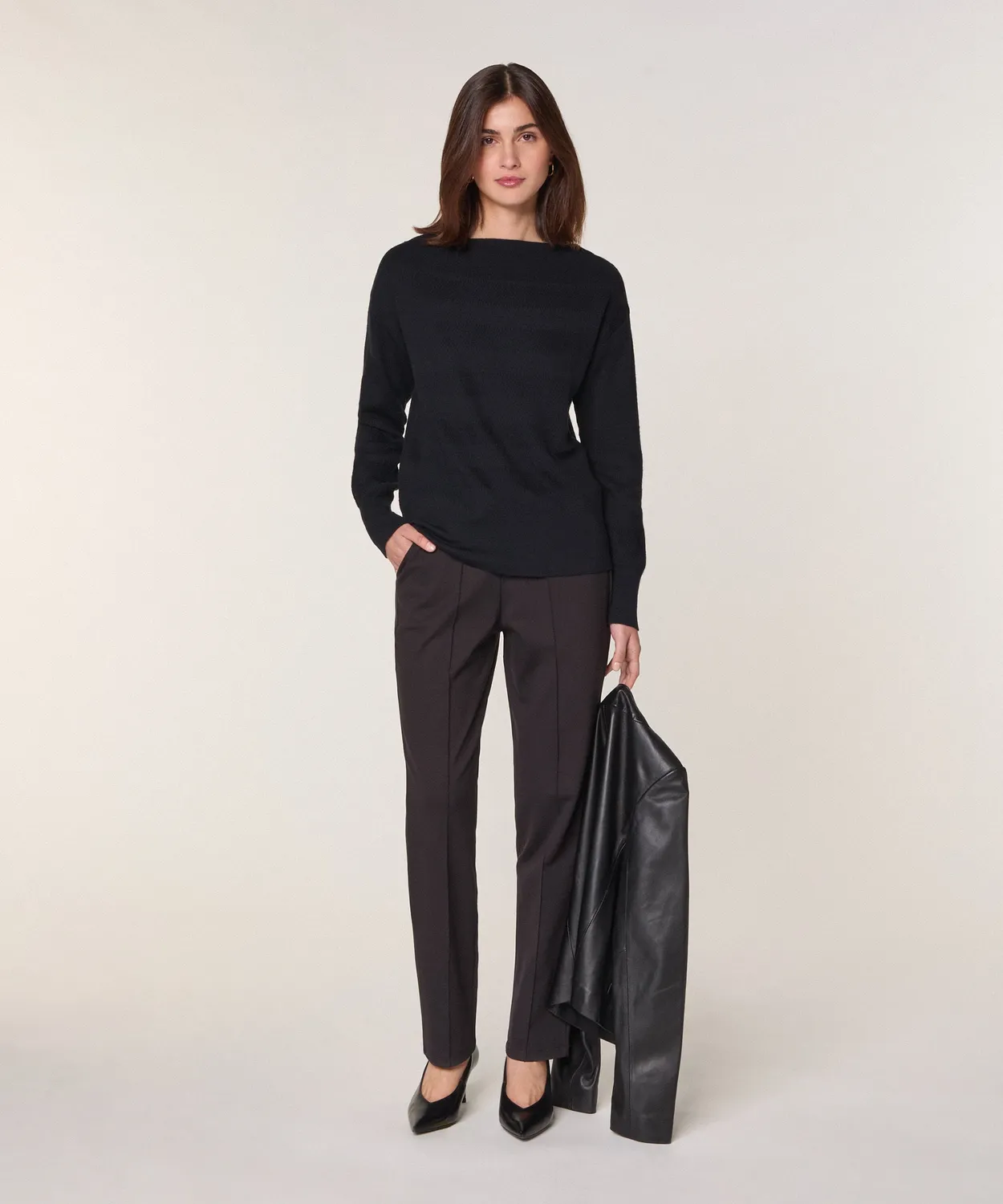 Rodier Maglione Barchetta Lana Merino Nero chevron