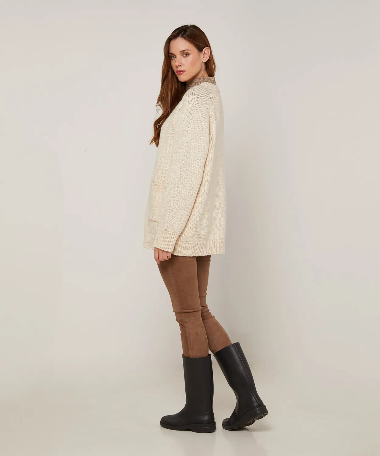 Rodier cardigan oversize traforato avorio cotone lana