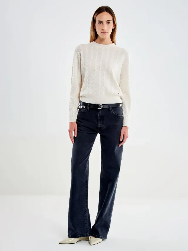 VICOLO Pull Girocollo a Trecce maglione naturale S M L