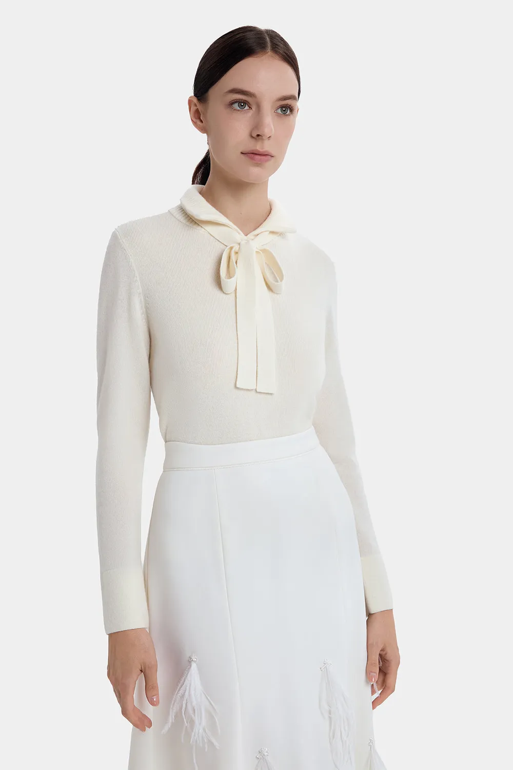 PORTS Whimsical Feather Touch A-Line Skirt gonna crema in lana