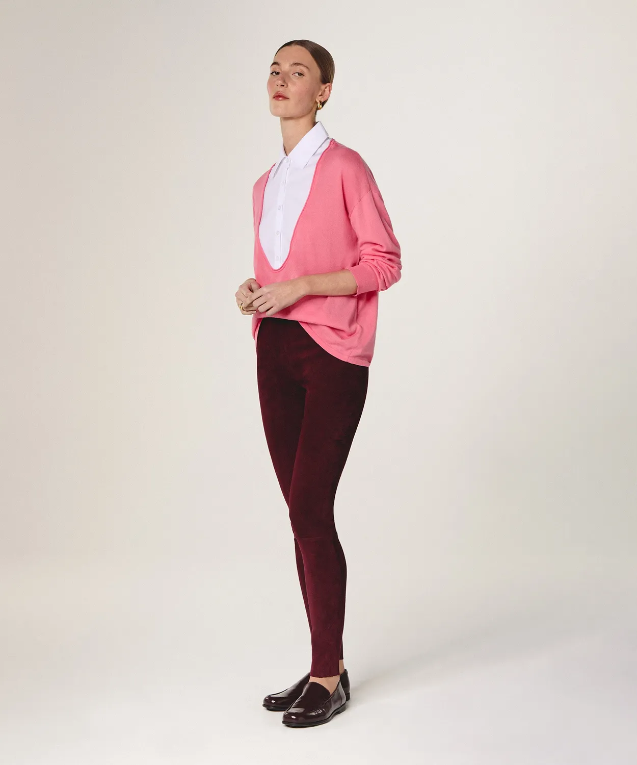 Rodier Leggings pelle agnello rosso bordeaux elasticizzati