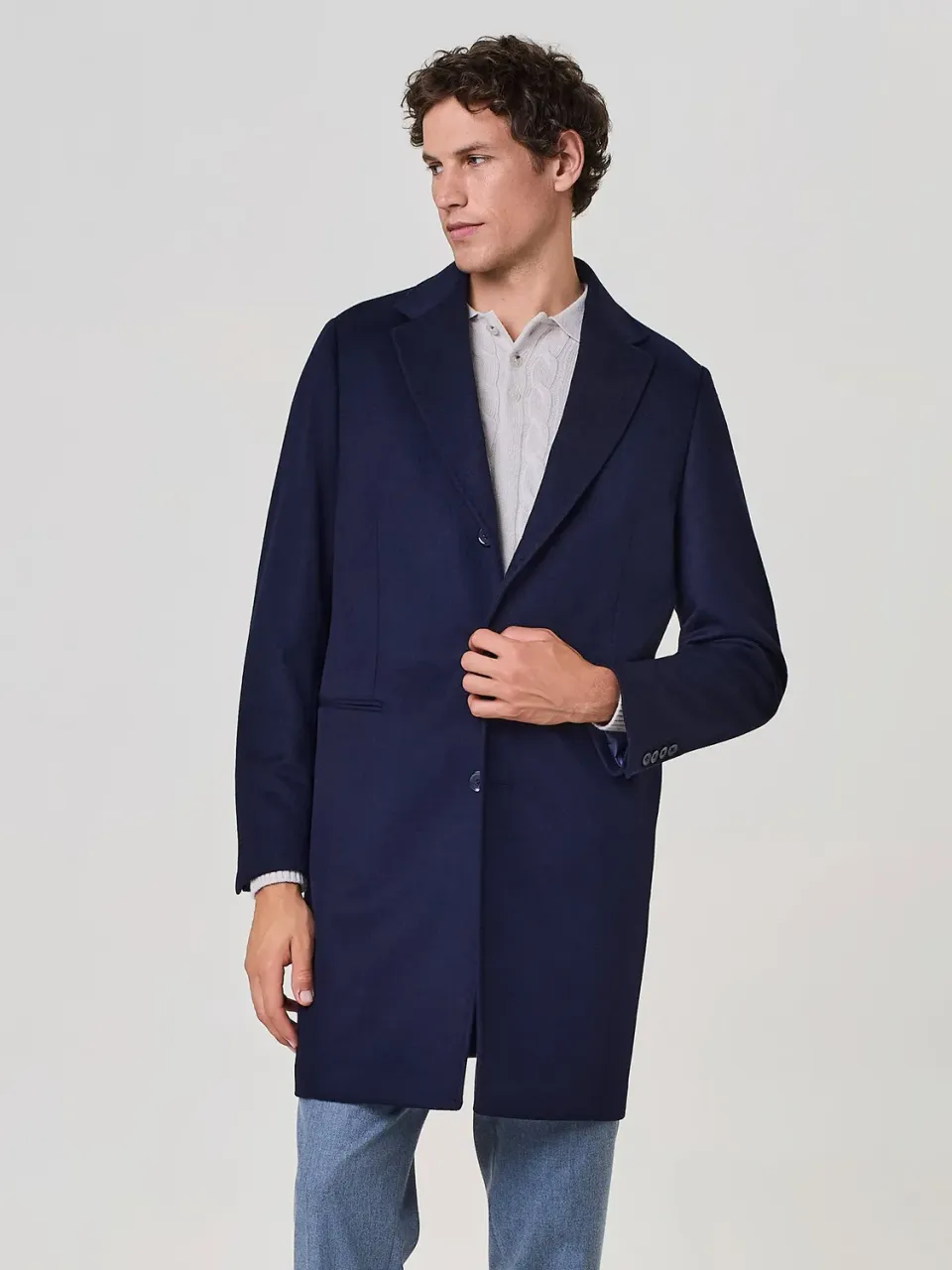Paul Taylor Cappotto Monopetto Cashmere Blu Puro Sfoderato