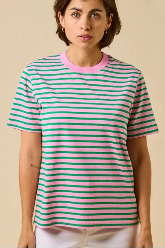 Popeia Cotton T-Shirt Stripes Pink/Green maglietta righe
