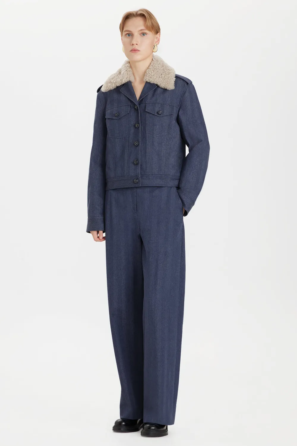 PORTS PW000TJD09-YWC075 pantaloni palazzo blu navy indaco