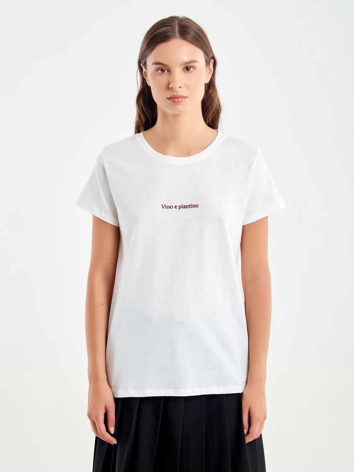 Vicolo T-Shirt Girocollo Bianca Unica con ricamo