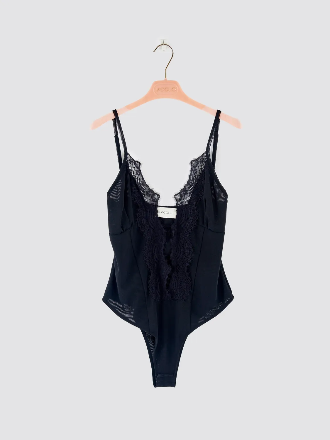 Vicolo Body Tulle e Pizzo Scollo Profondo Nero