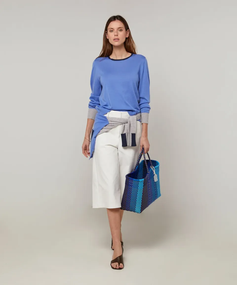 Rodier Maglione Tricolore Horizon Blue Merino Girocollo