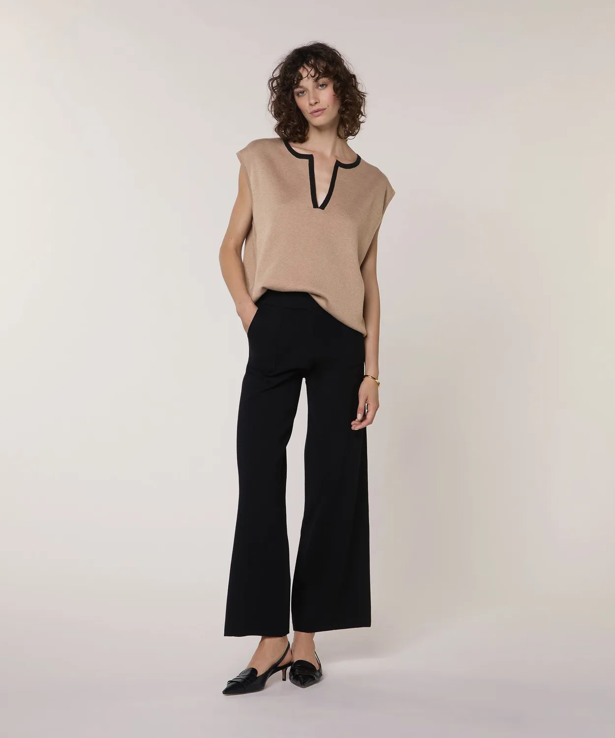 Rodier Pantaloni Larghi in Maglia Neri Gamba Ampia