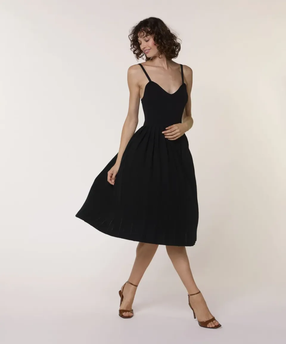 Rodier abito lungo maglia nero scollo a V