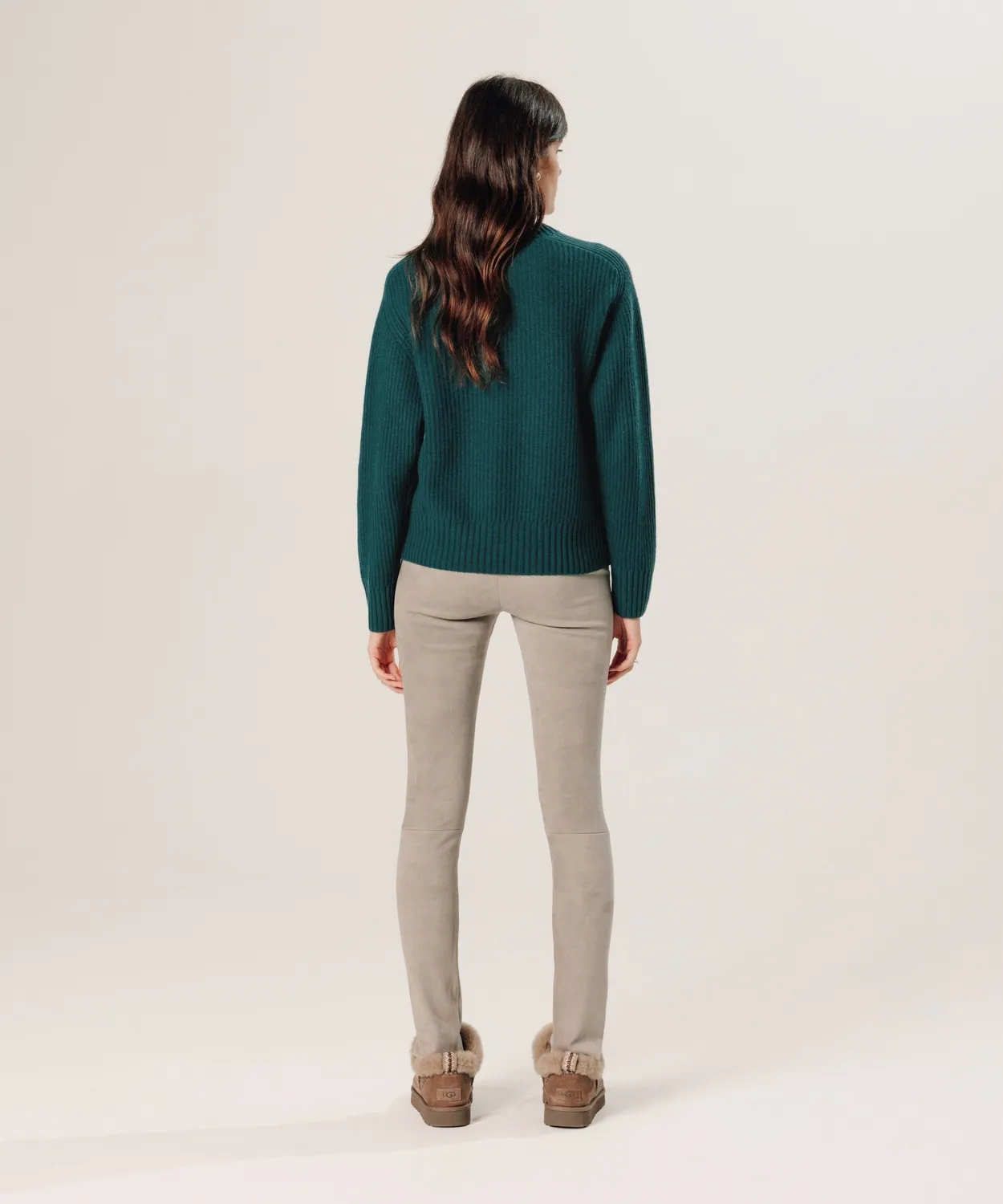 Rodier Maglione Girocollo Coste Cashmere Verde Anatra
