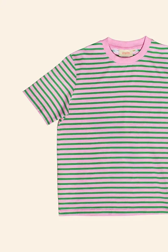 Popeia Cotton T-Shirt Stripes Pink/Green maglietta righe