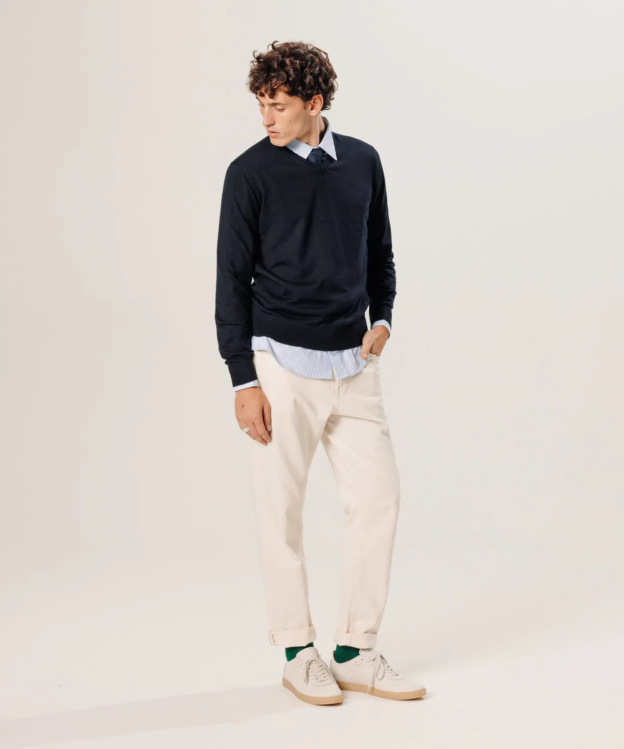 Rodier Maglione Scollo V Lana Merino Uomo Blu Notte