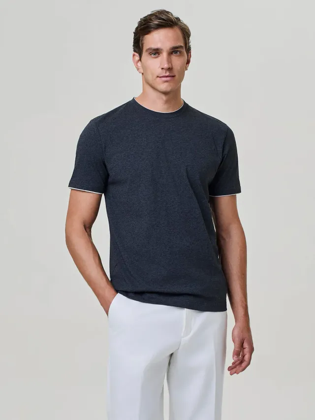 Paul Taylor T-shirt Jersey Mercerizzato Doppio Collo Grigio Scuro