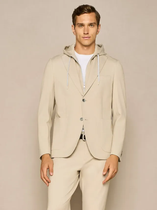 Paul Taylor giacca sfoderata jersey beige con cappuccio