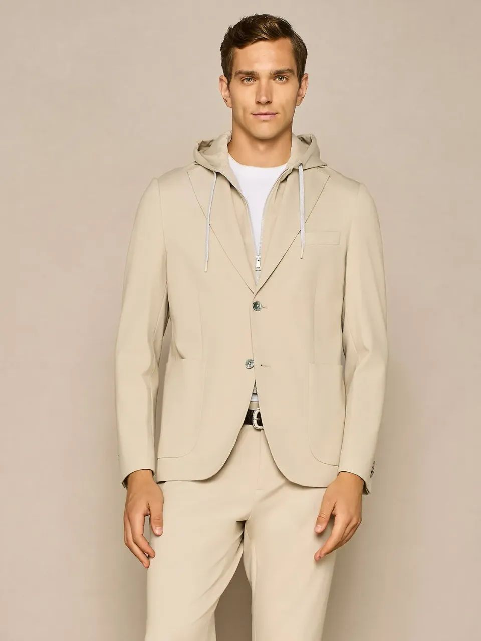 Paul Taylor giacca sfoderata jersey beige con cappuccio