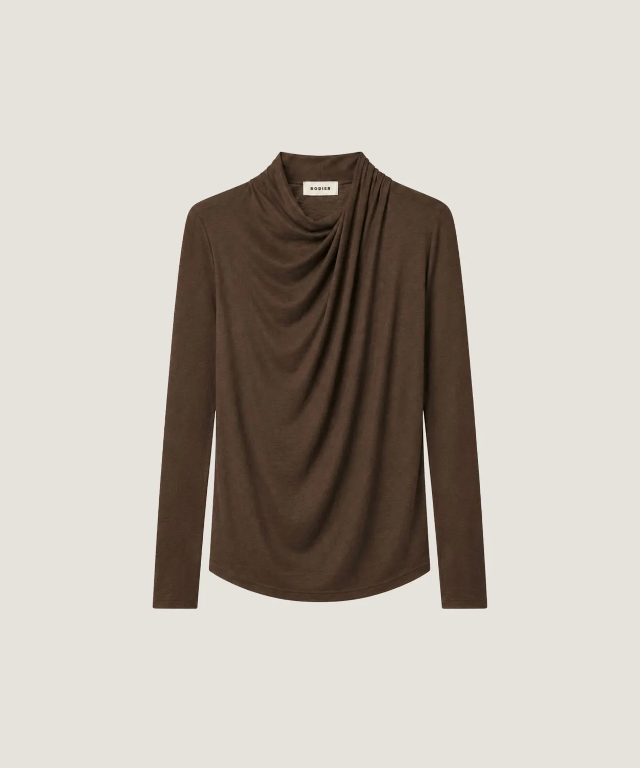 Rodier T-Shirt Drappeggiata Marrone Maniche Lunghe
