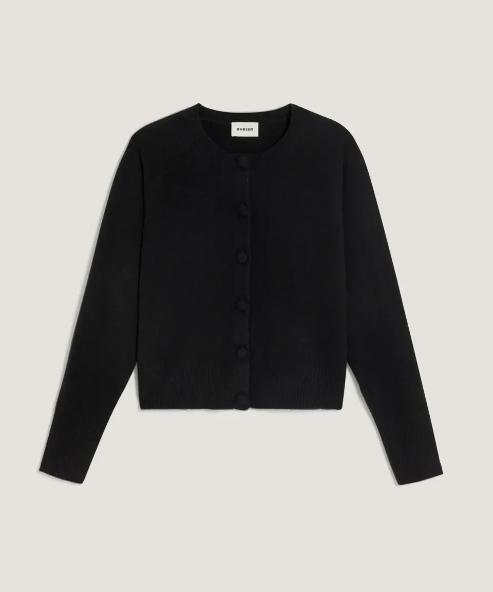 Rodier cardigan corto cashmere girocollo nero donna