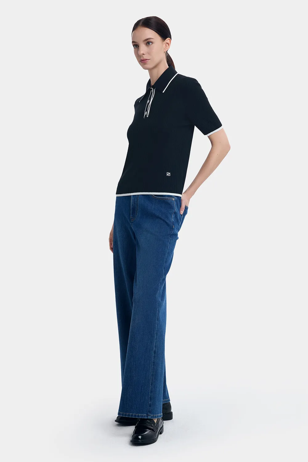 PORTS Silk Cashmere Contrast polo nera