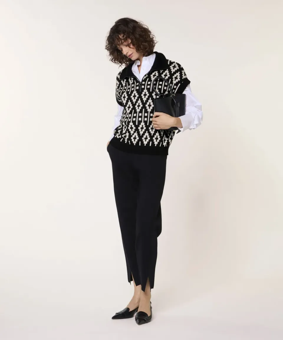 Rodier Top Jacquard Donna Maniche Corte Nero Grafico