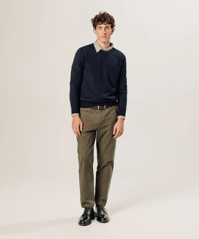 Rodier maglione girocollo uomo lana merino blu notte