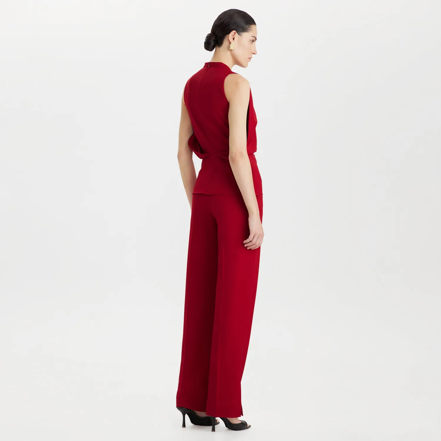 PORTS top smanicato rosso in lana collo alto