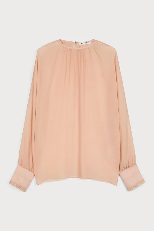 PORTS 1961 Blush Aura blusa nude georgette con volant