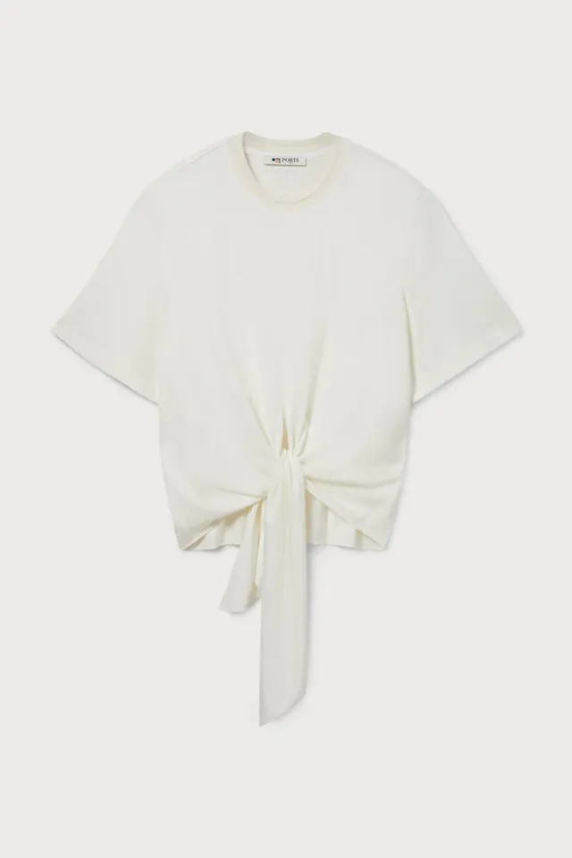 PORTS 1961 Knot Detail t-shirt crema cotone seta