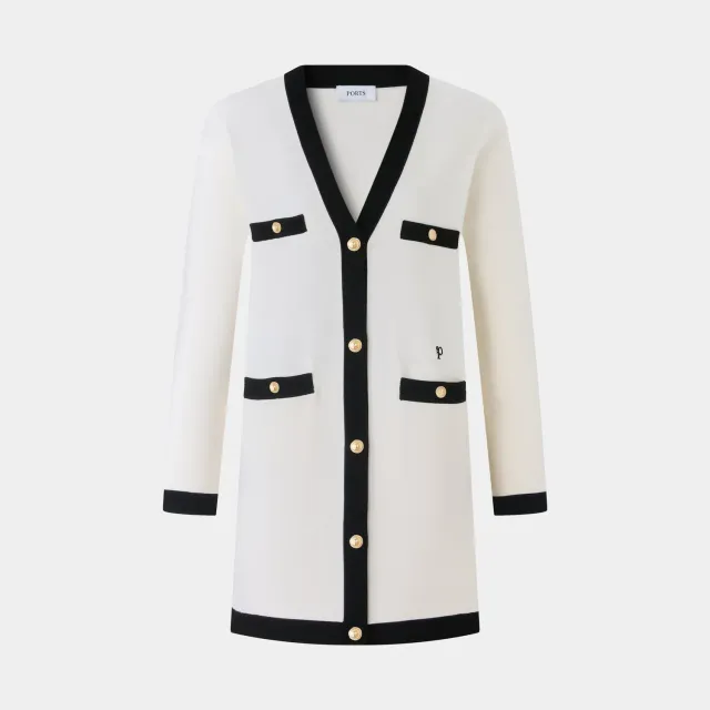 PORTS cardigan crema rifiniture nere donna bottoni