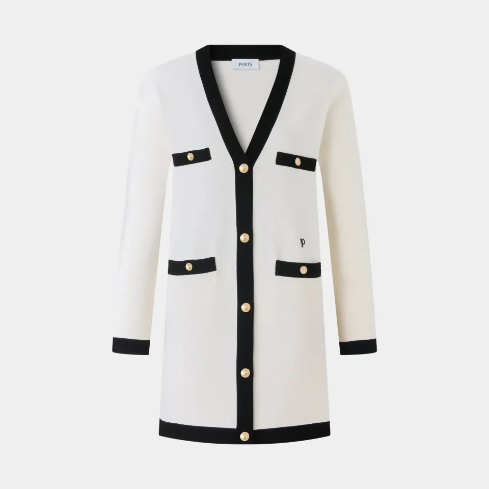PORTS cardigan crema rifiniture nere donna bottoni