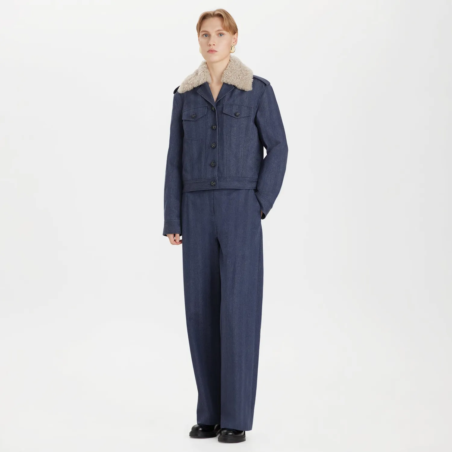 PORTS giacca denim imbottita con collo removibile