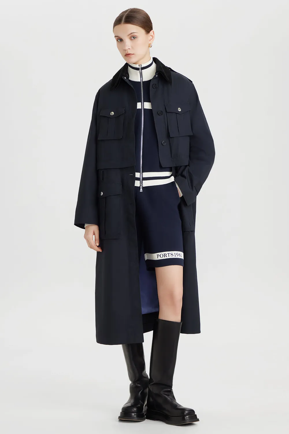 PORTS 1961 Logo Stripe Knit shorts blu navy cashmere