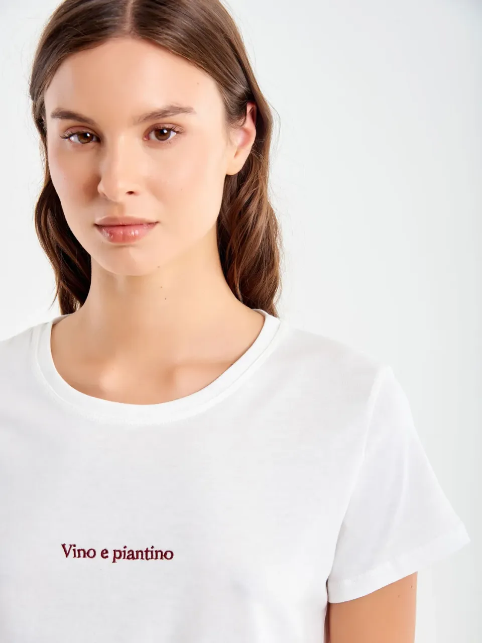 Vicolo T-Shirt Girocollo Bianca Unica con ricamo