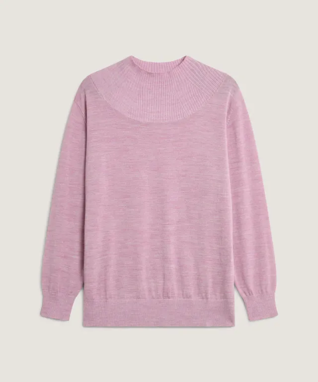 Rodier maglione collo alto lana merino rosa confetto maglia fine