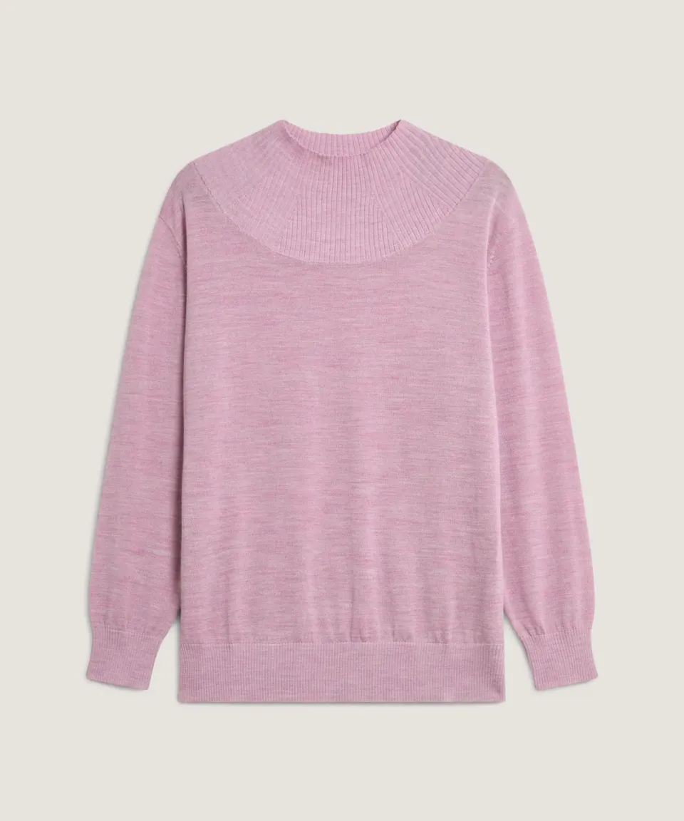 Rodier maglione collo alto lana merino rosa confetto maglia fine