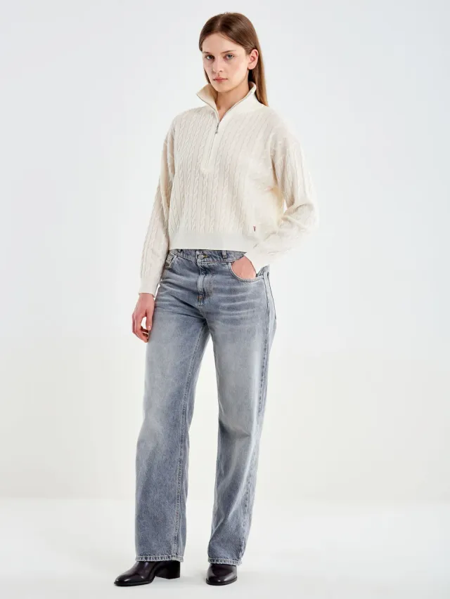 Vicolo Pull Camionaire Trecce maglia lana naturale zip