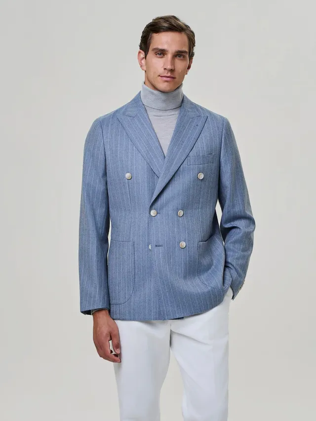 Paul Taylor Giacca Doppiopetto Flanella Gessata Dusty Blue