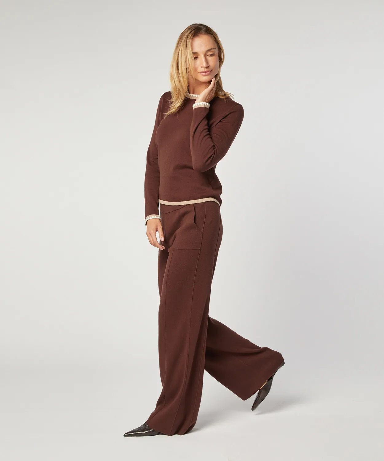 Rodier pantaloni maglia larghi marrone donna