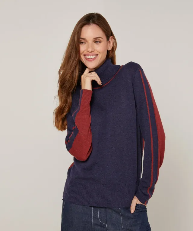 Rodier Bicolore maglione dolcevita denim blue righe