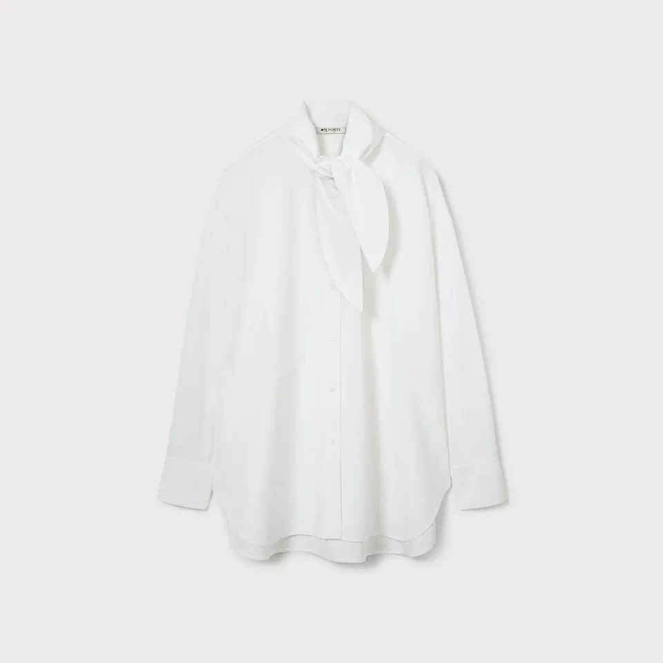 PORTS Scarf-Tie PW426HLS02 camicia bianca collo fiocco