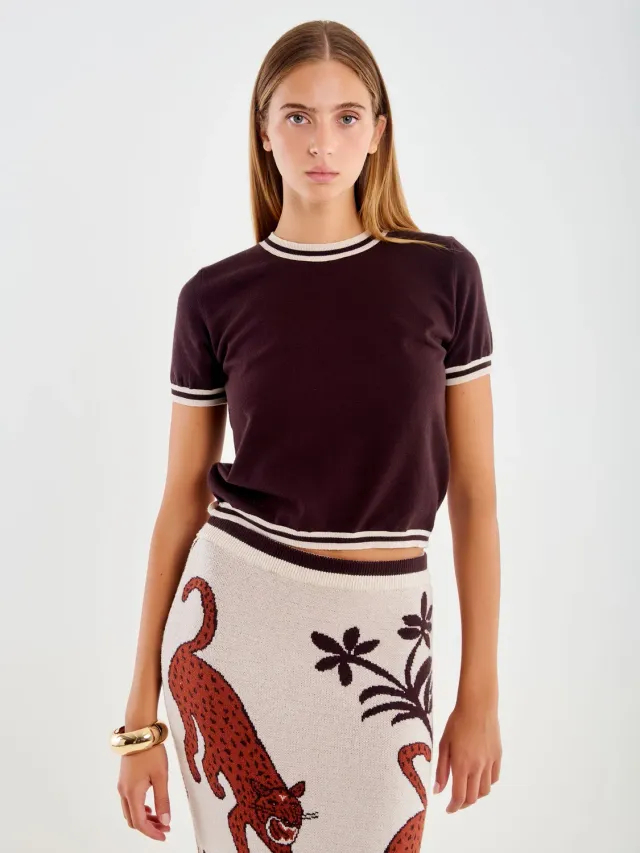 Vicolo T-shirt in Maglia con Profili T-shirt moro unica