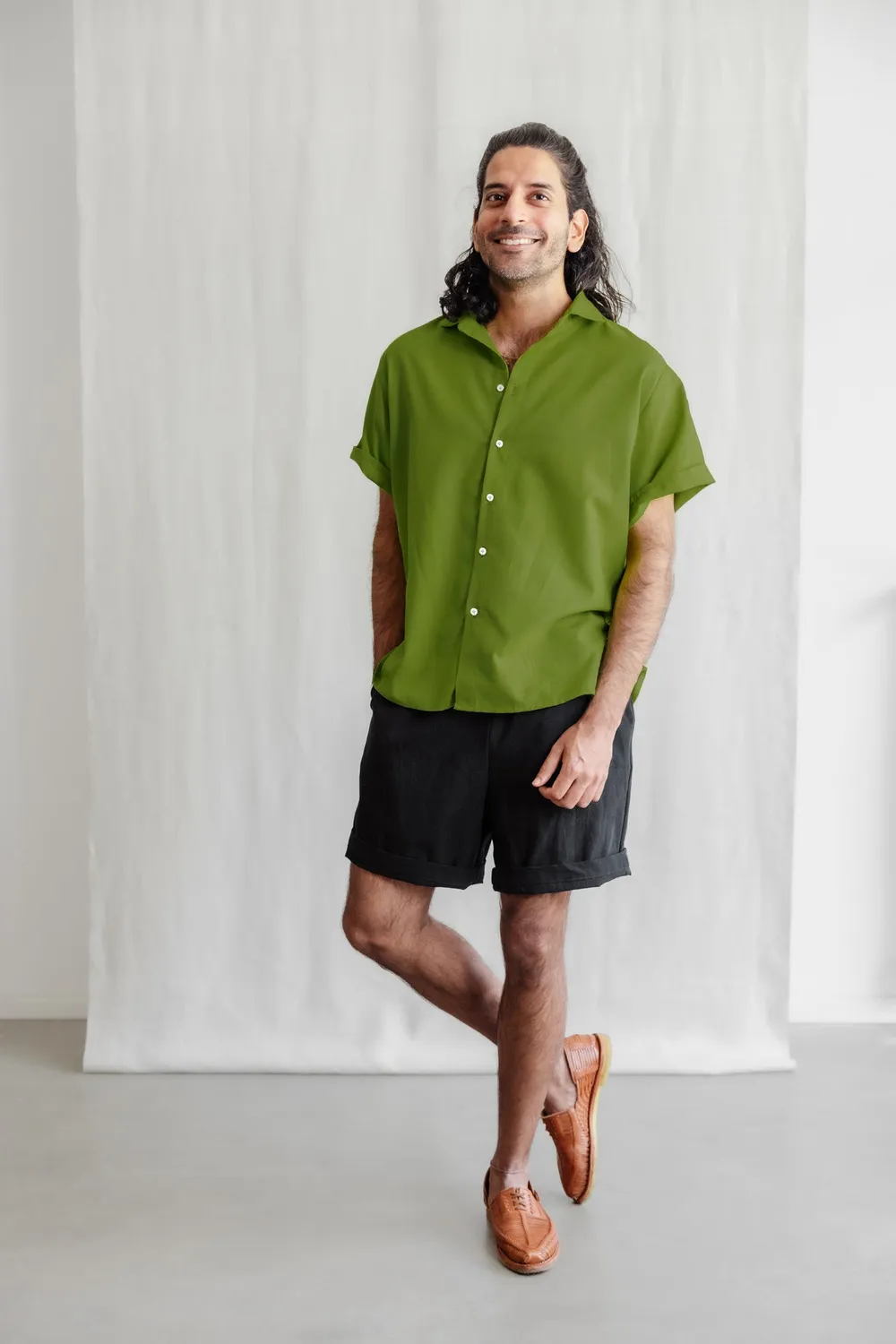Jyoti Nehani camicia cotone bio verde basil taglia M