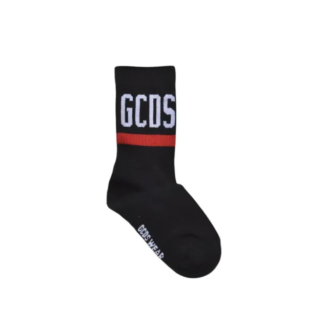 GCDS A2OU3800KC7 calzini neri cotone logo bianco
